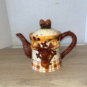 Moose Design Ceramic Teapot - Brown and Cream